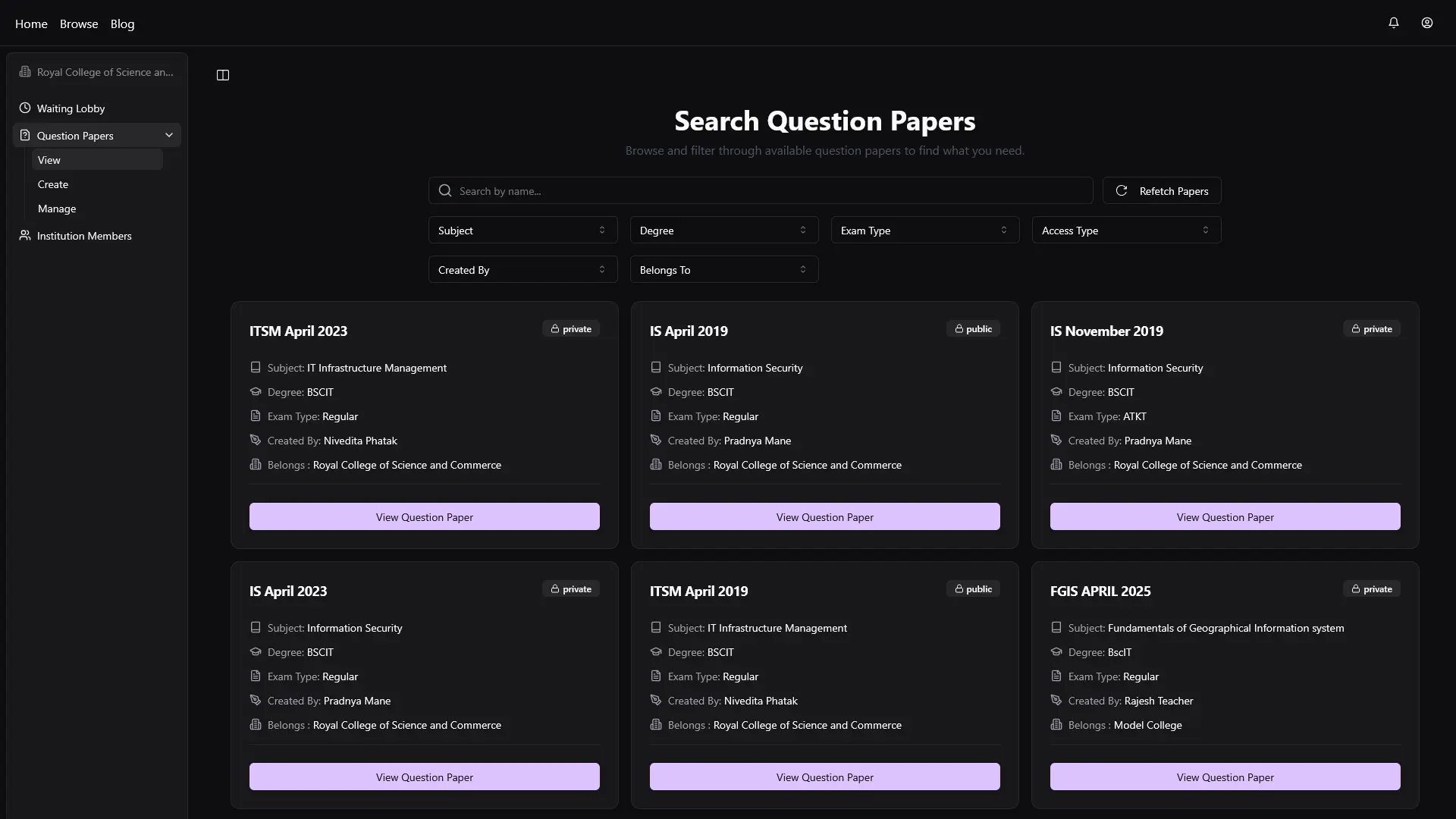 Question Paper Archives